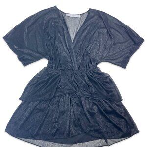 IRO Black Metallic Sheer Tiered Mini Dress | Size 38 | Paris